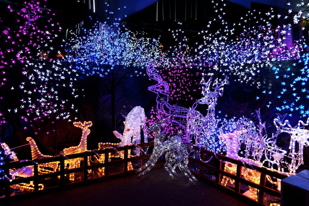 christmas holiday light yard display